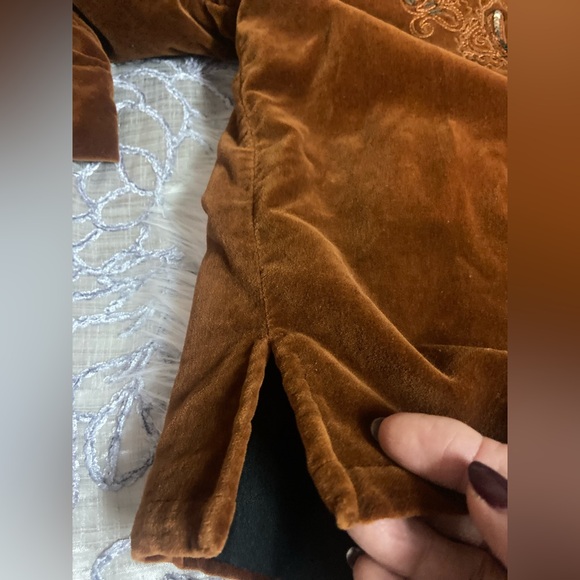 Chico's Sz 2 Rich Rust Velvet Sequined Embroidered Women’s Blazer - Picture 6 of 12